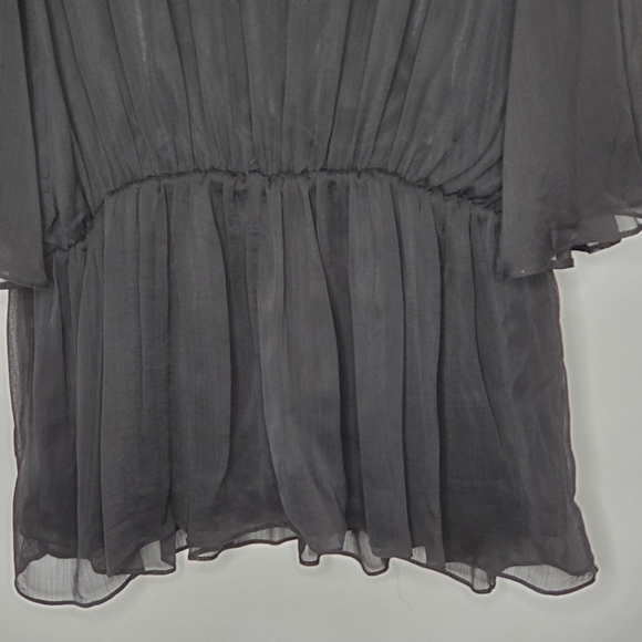 Badgley Mischka Beaded Sheer Top Size L American Glamour Flowy Tunic Dark Fairy - Picture 7 of 14